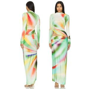 NWT Siedres Maxi Dress Arni Rainbow Tie Dye Abstract Long Sleeve Cutout size S
